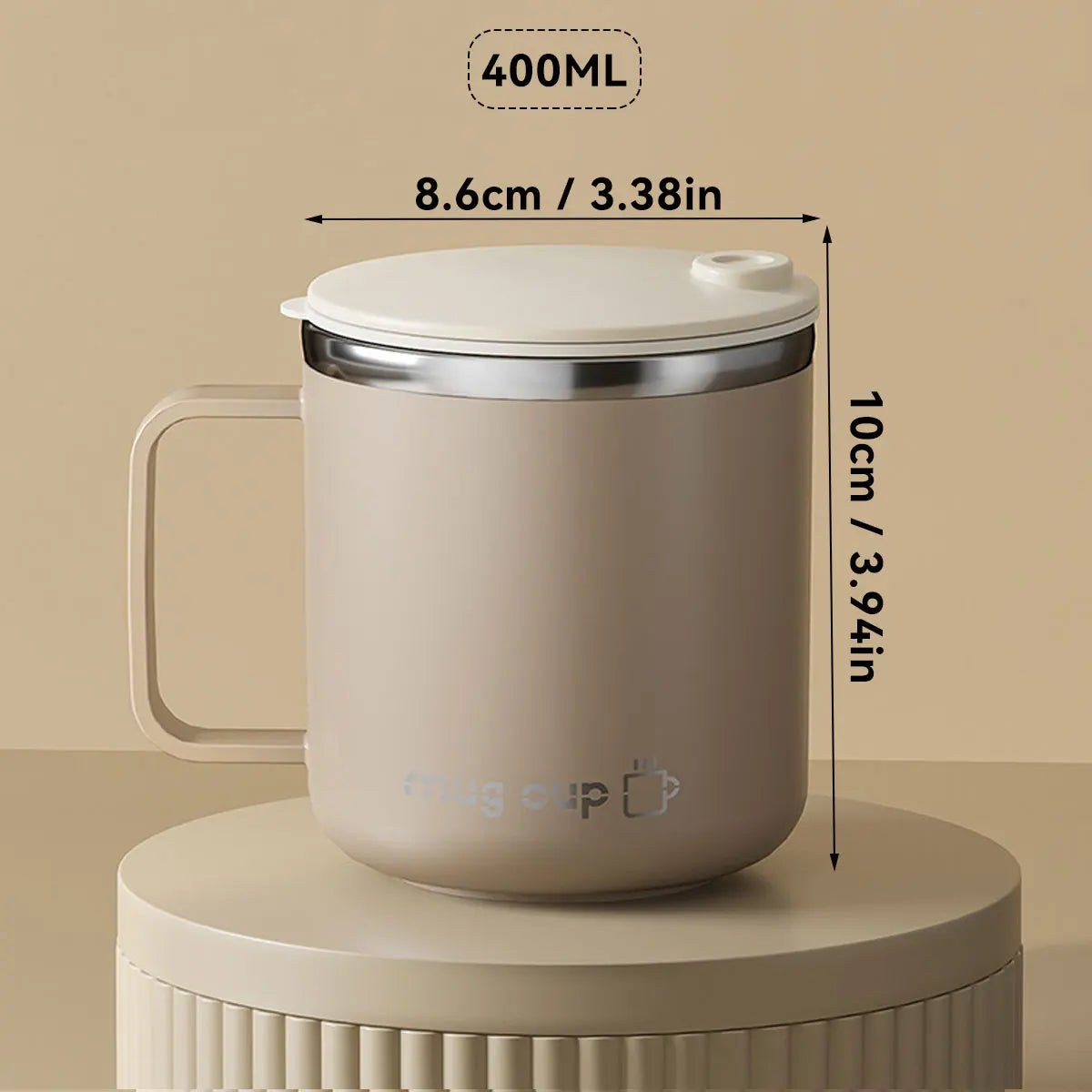 Tasse isotherme en acier inoxydable 304 avec poignée – 400 ml